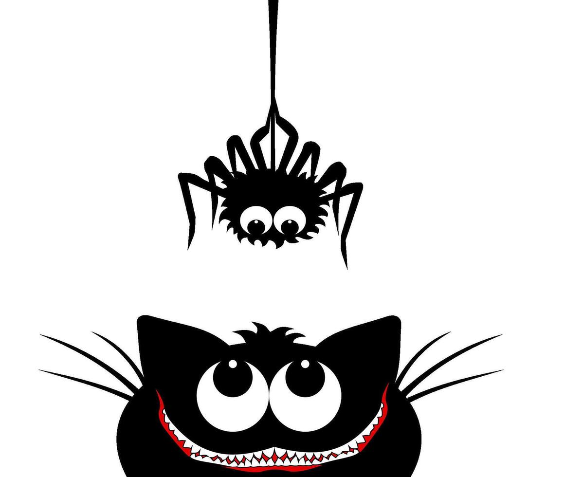 cat and spider halloween vector
