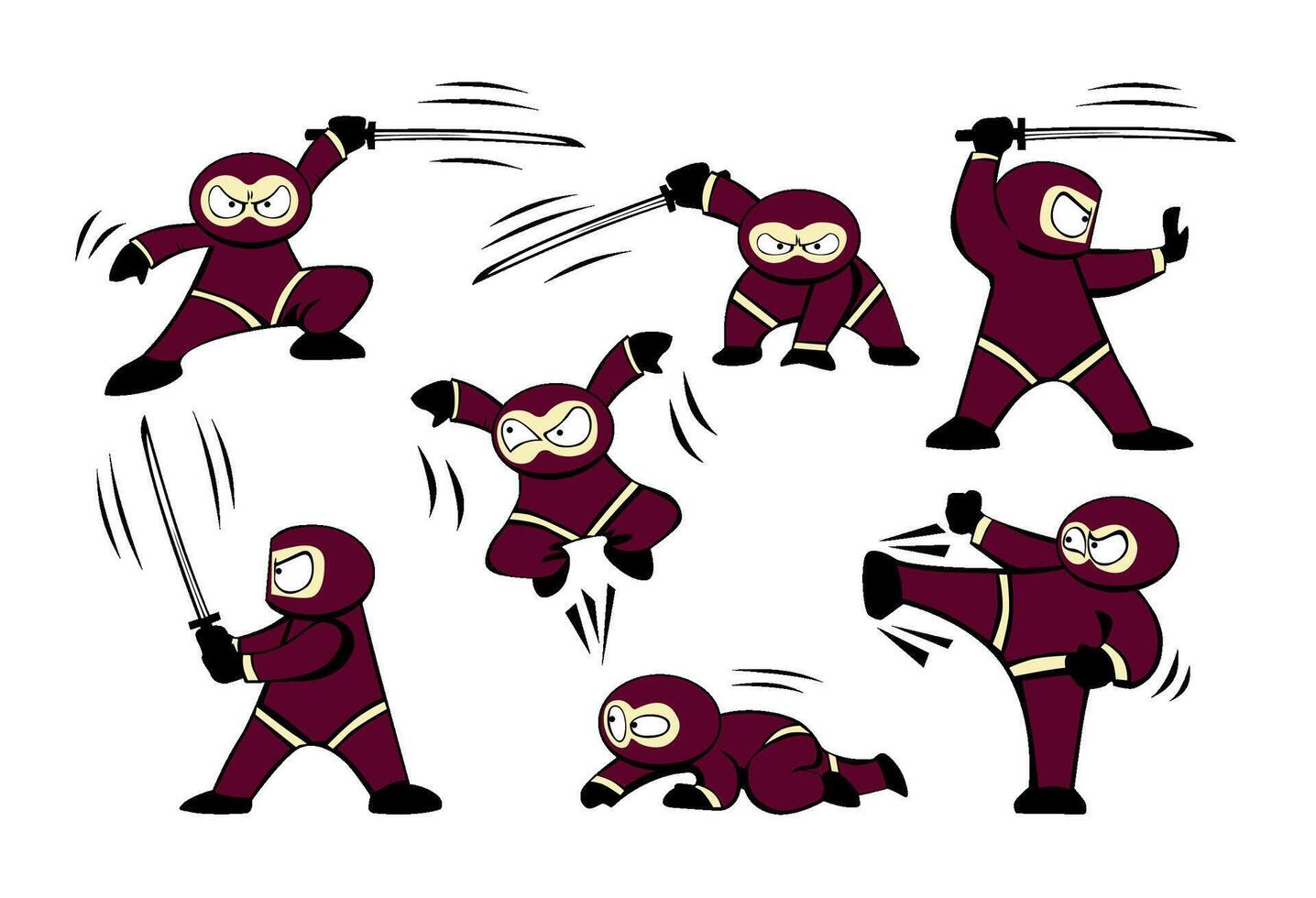 funny cartoon ninja set vector