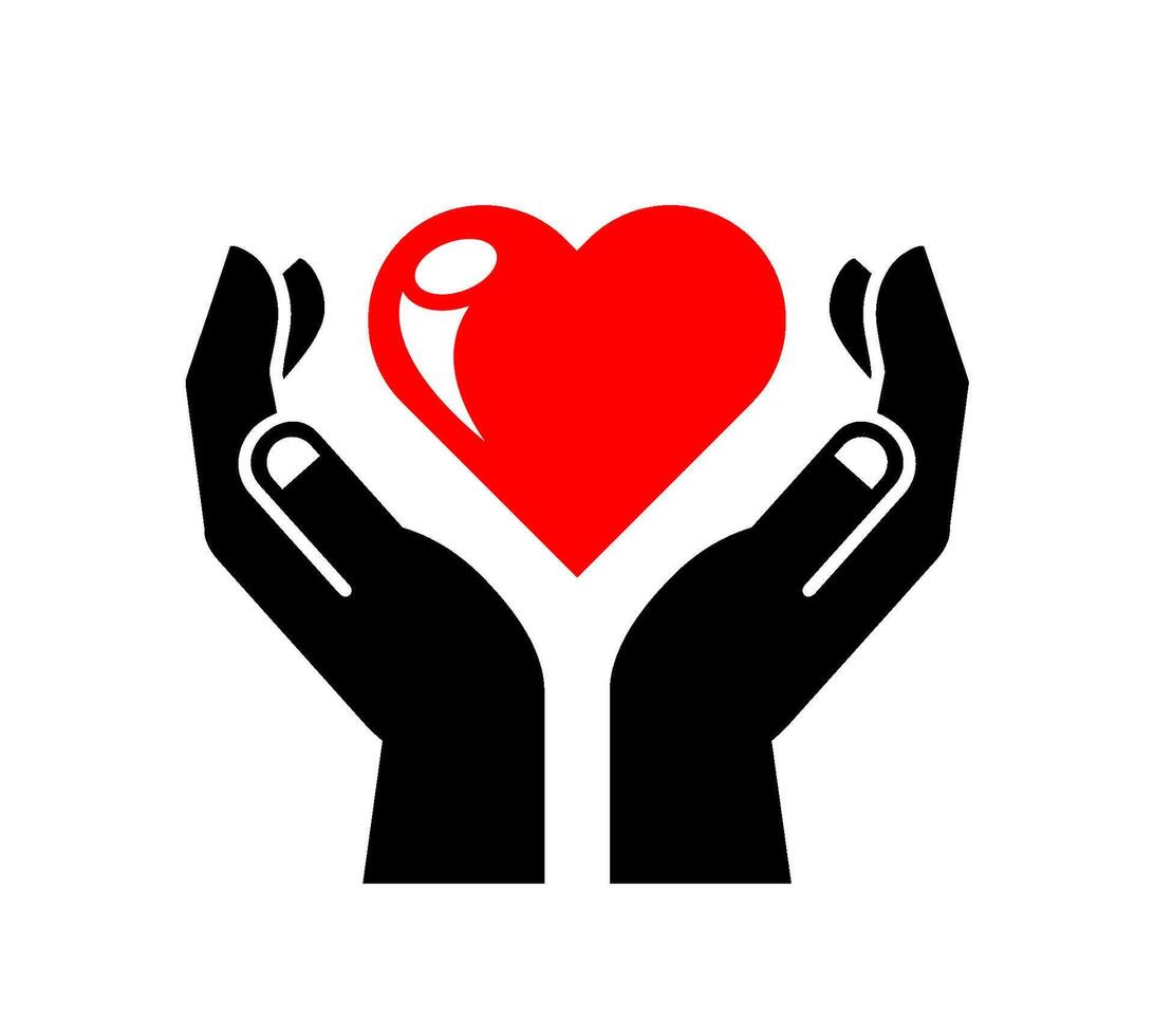 Red heart in human palms vector