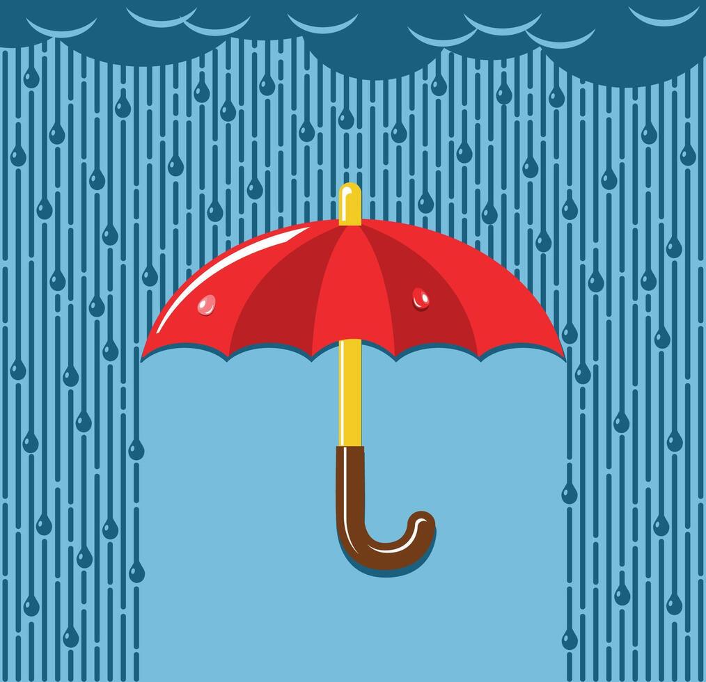 Red umbrella with rain background vector