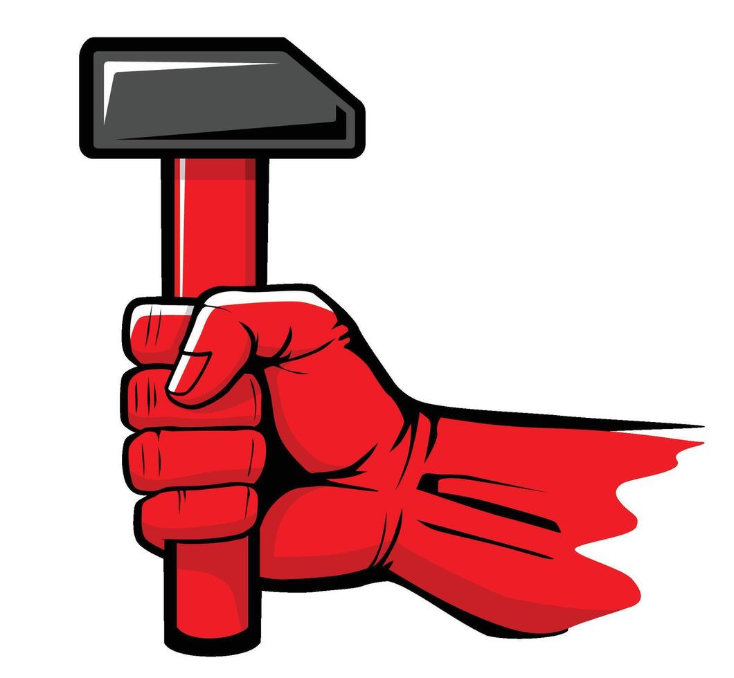 Red hand hold hammer vector