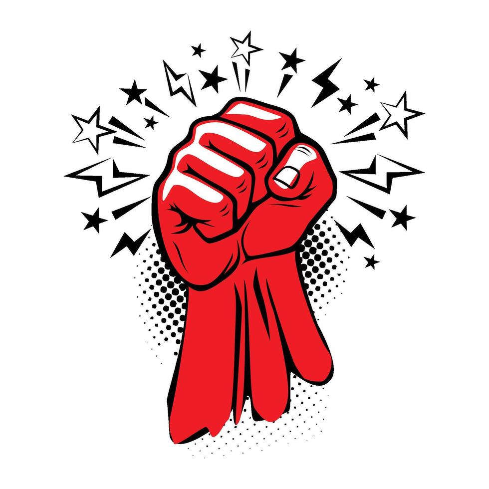 Red hand raised clenched fist vector