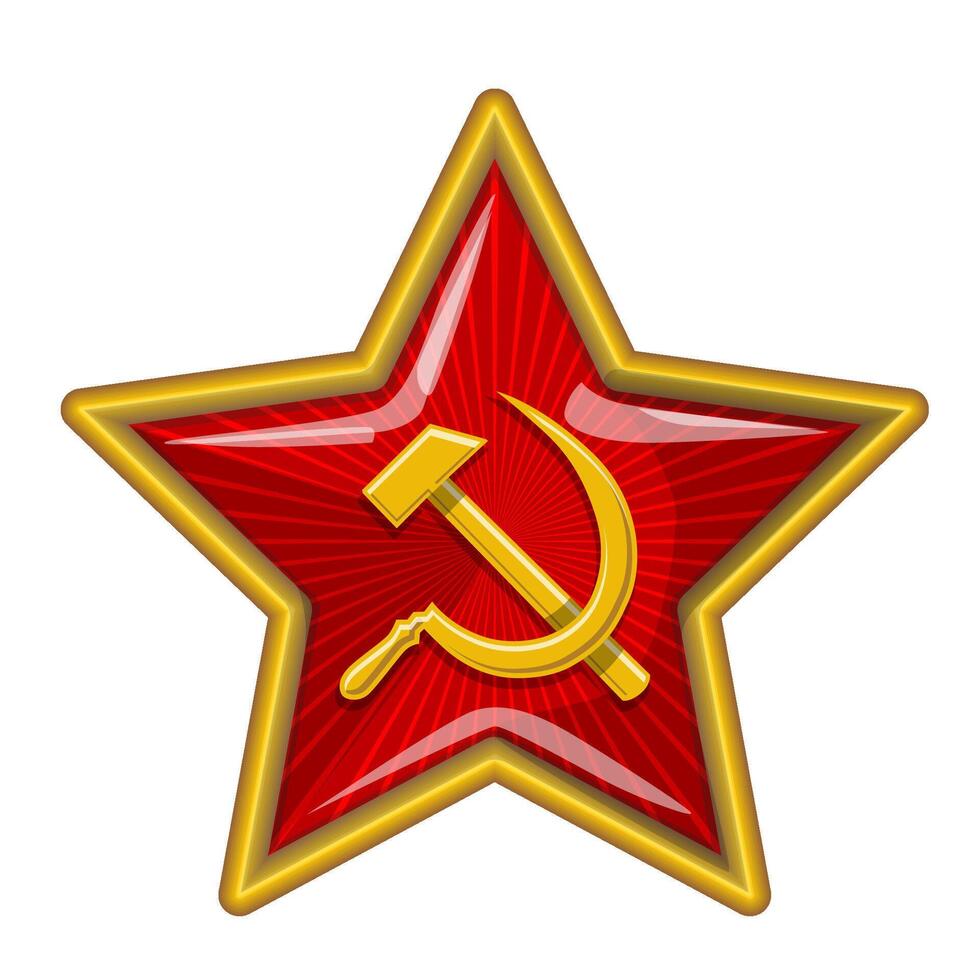 Soviet red star with sickle and hammer. Star of soldiers Victory. vector
