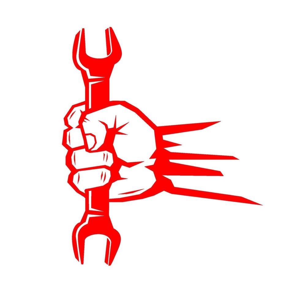Hand of Worker with wrench. Symbol of heavy mechanical work, protest, fight for your rights. vector