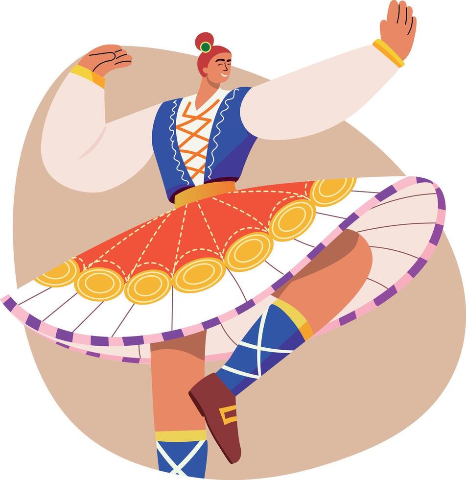 A flat style illustration of celtic dancer wearing a traditional frock vector