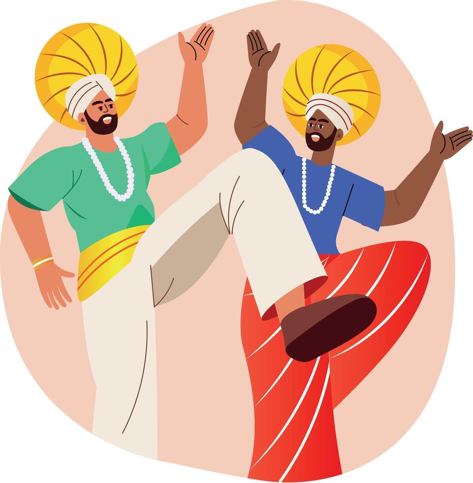 A flat style illustration of two characters wearing traditional outfit performing folk dance vector