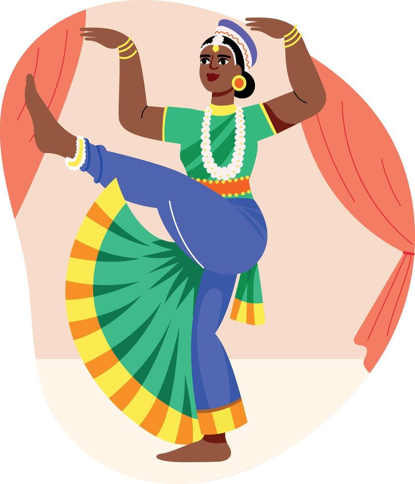 A flat style illustration of female character doing classical dance vector
