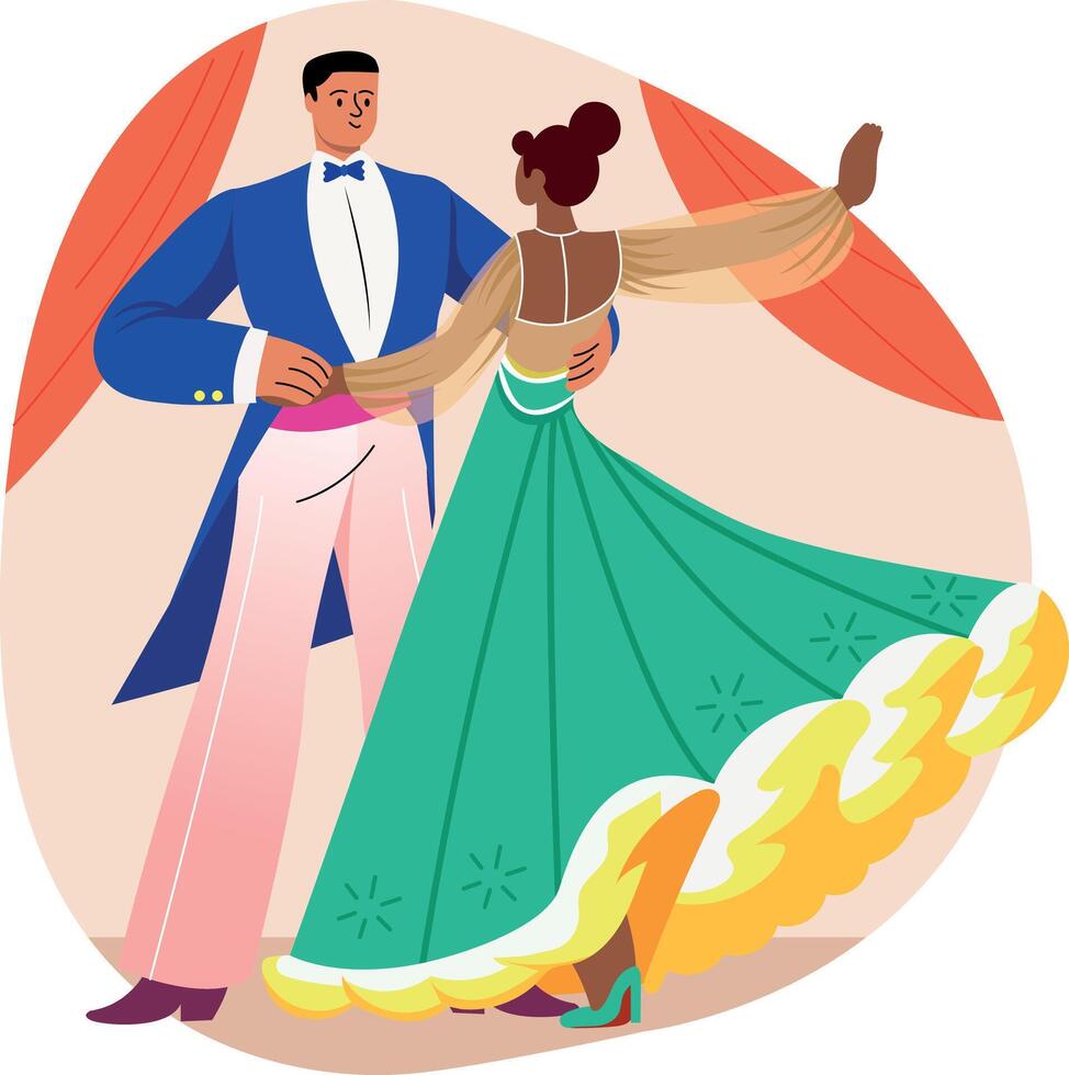 A flat style illustration of a couple doing ballroom dance vector
