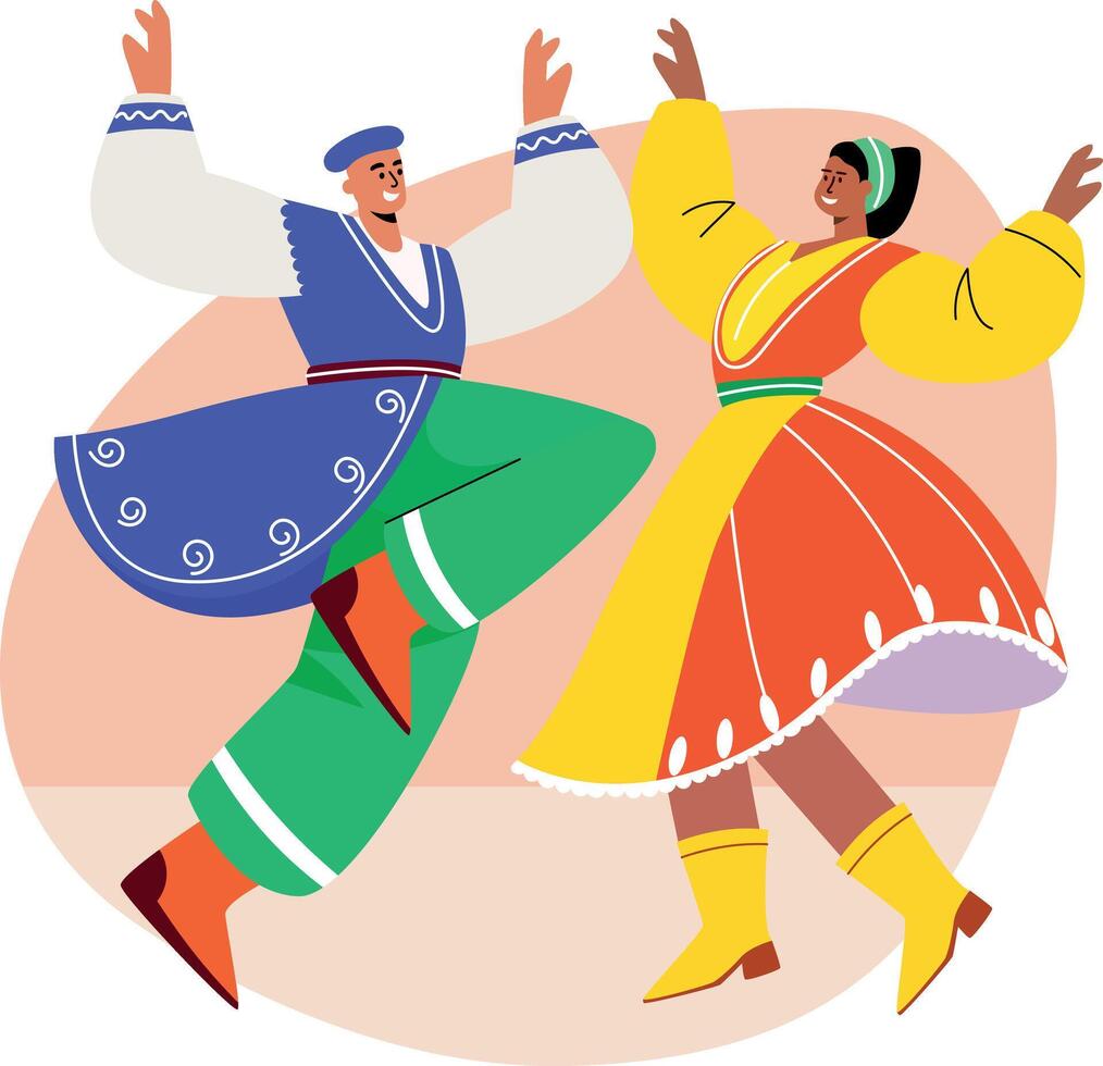 A flat style illustration of cossack dancers performance vector