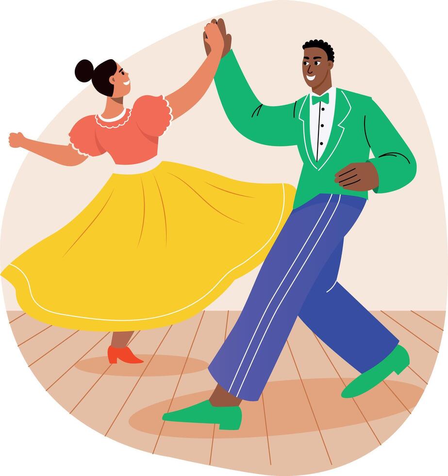 A flat style illustration of a couple doing swing dance vector