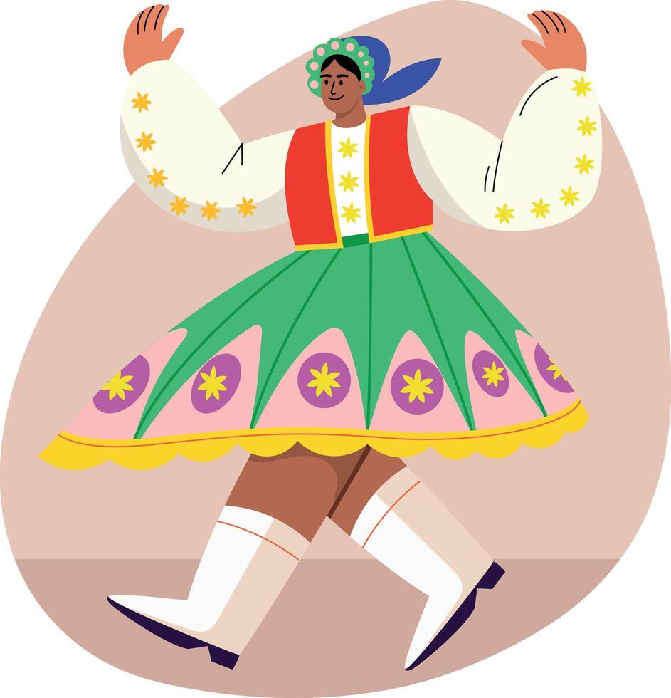 Folk performance of a female character, flat style illustration vector