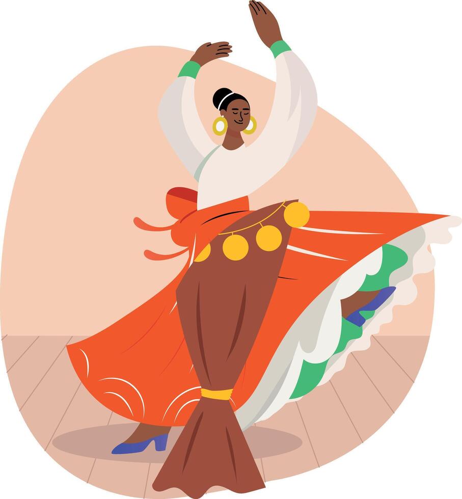 A flat style illustration of a beautiful girl doing flamenco dance vector