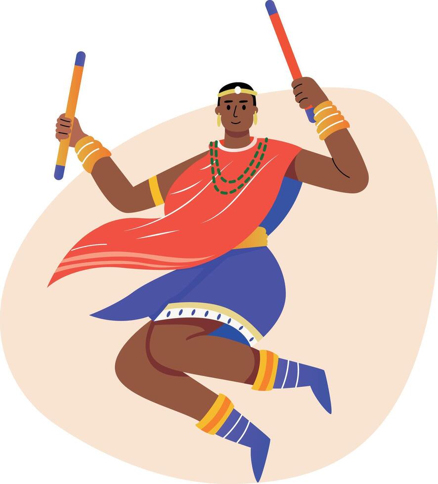 A flat style illustration of a tribal character doing african dance vector