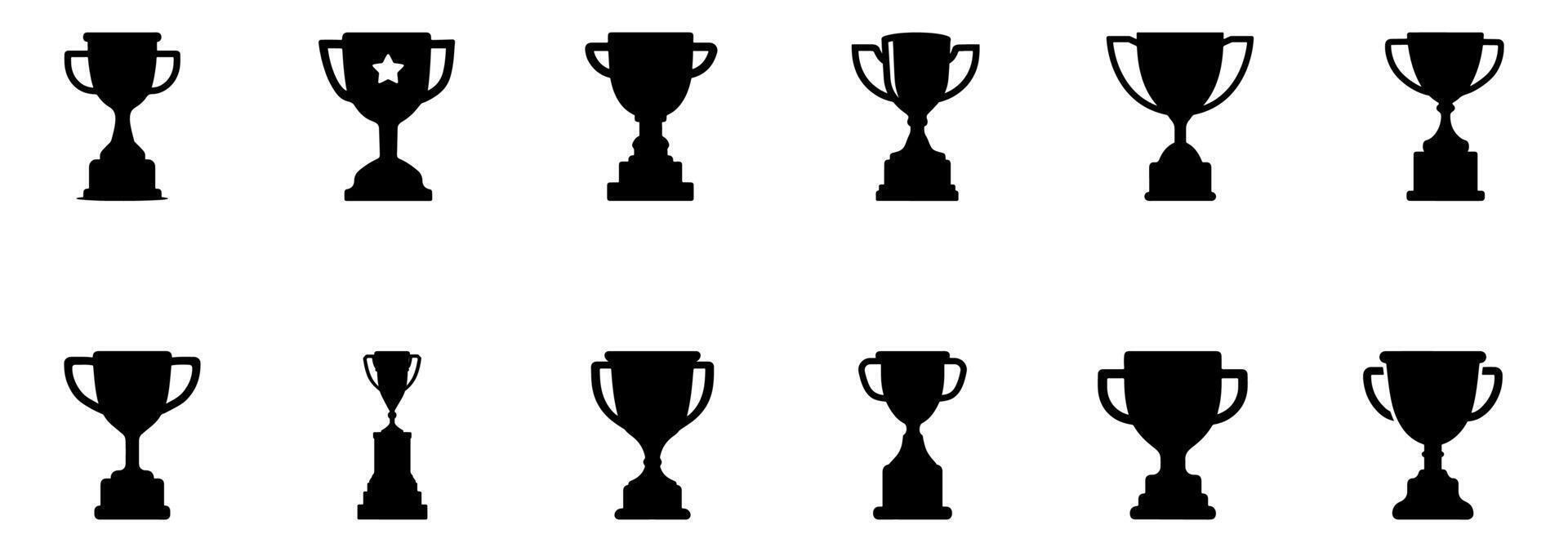 A set of black trophy silhouettes isolated on a white background representing championship awards. vector