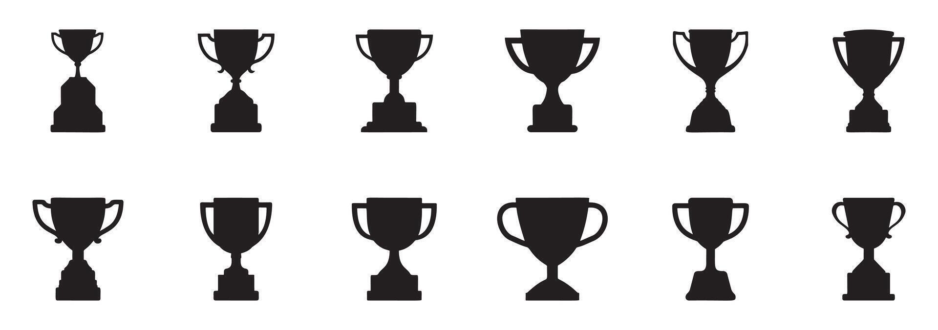 A set of icons of black trophy silhouettes symbolizing sports championship awards. vector