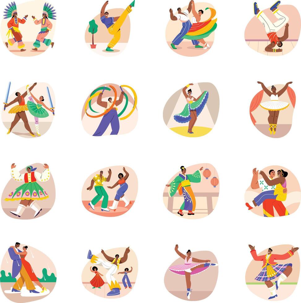 Collection of Flat Style Dancers Illustrations vector