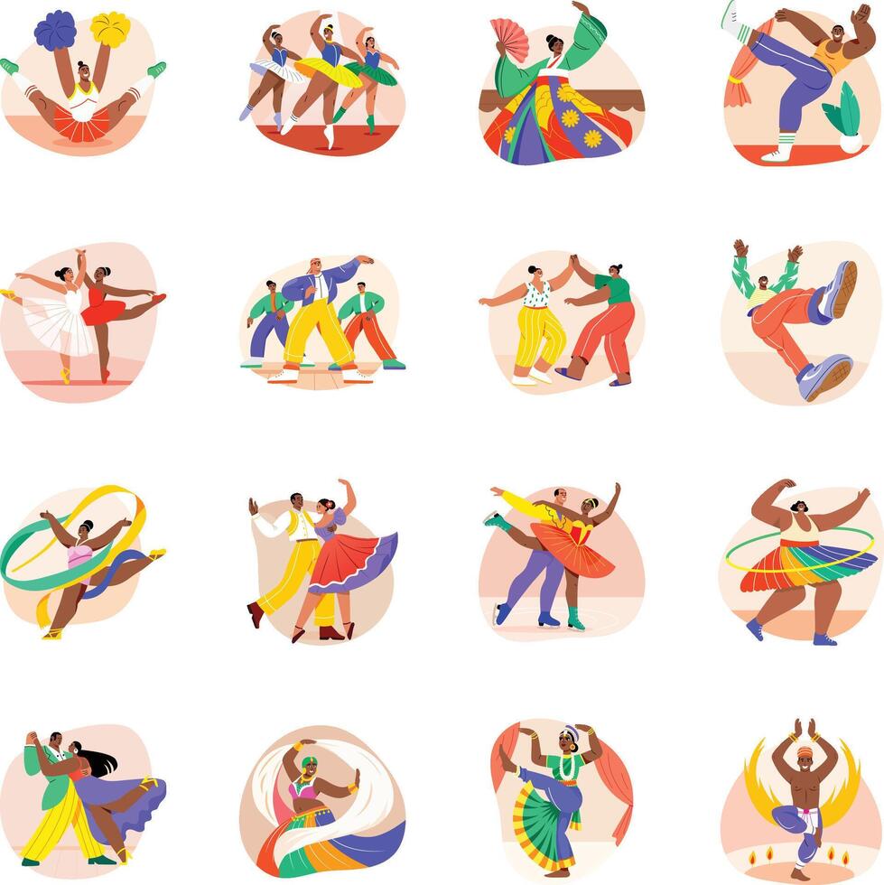 Bundle of Flat Style Dancing Characters Illustrations vector