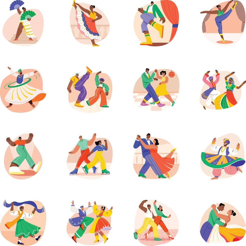 Set of Flat Style Dance Performance Illustrations vector