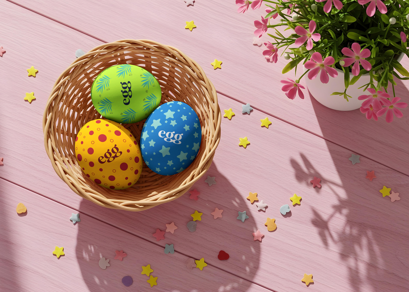Easter Egg in Basket Mockup psd