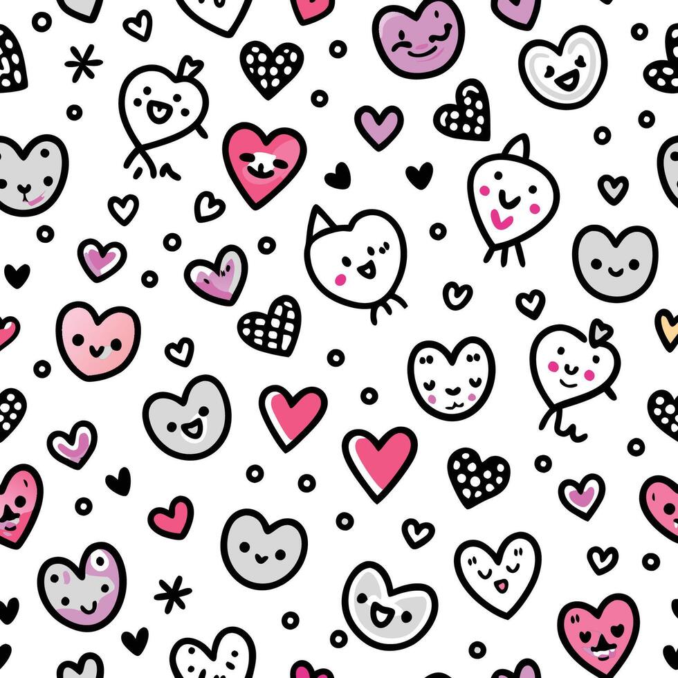 seamless pattern with cute hearts and vector