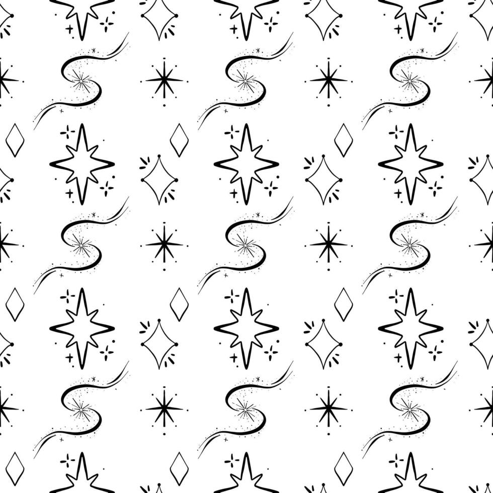 Stars seamless pattern. Hand-drawn sparkle stars are perfect for textiles, wrapping paper, and creative backgrounds. vector