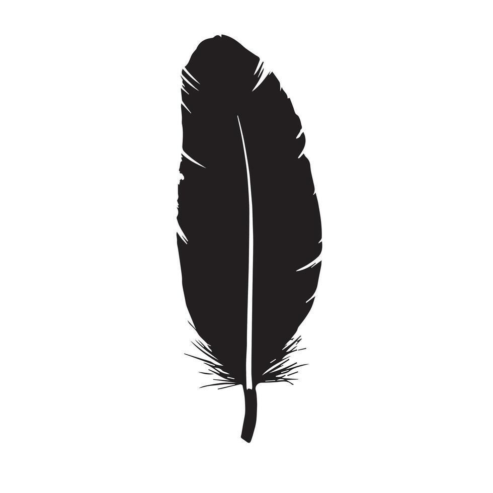Aged Paper Effect Black Feather with a Rough Hand-Drawn Look vector