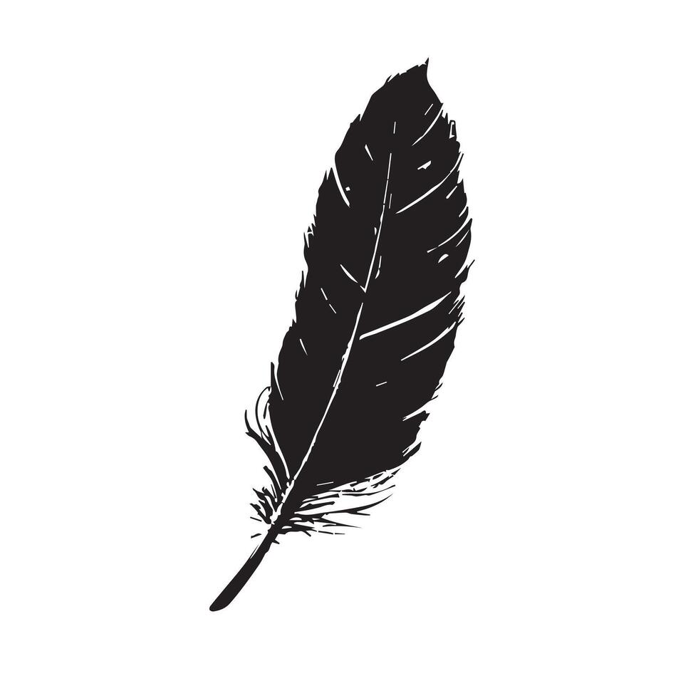 Soft Yet Distressed Black Feather Drawing with a Rough Touch vector