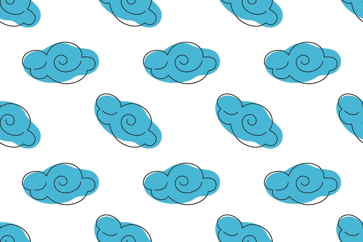 Blue clouds with swirls on a white background create a cheerful pattern for design vector