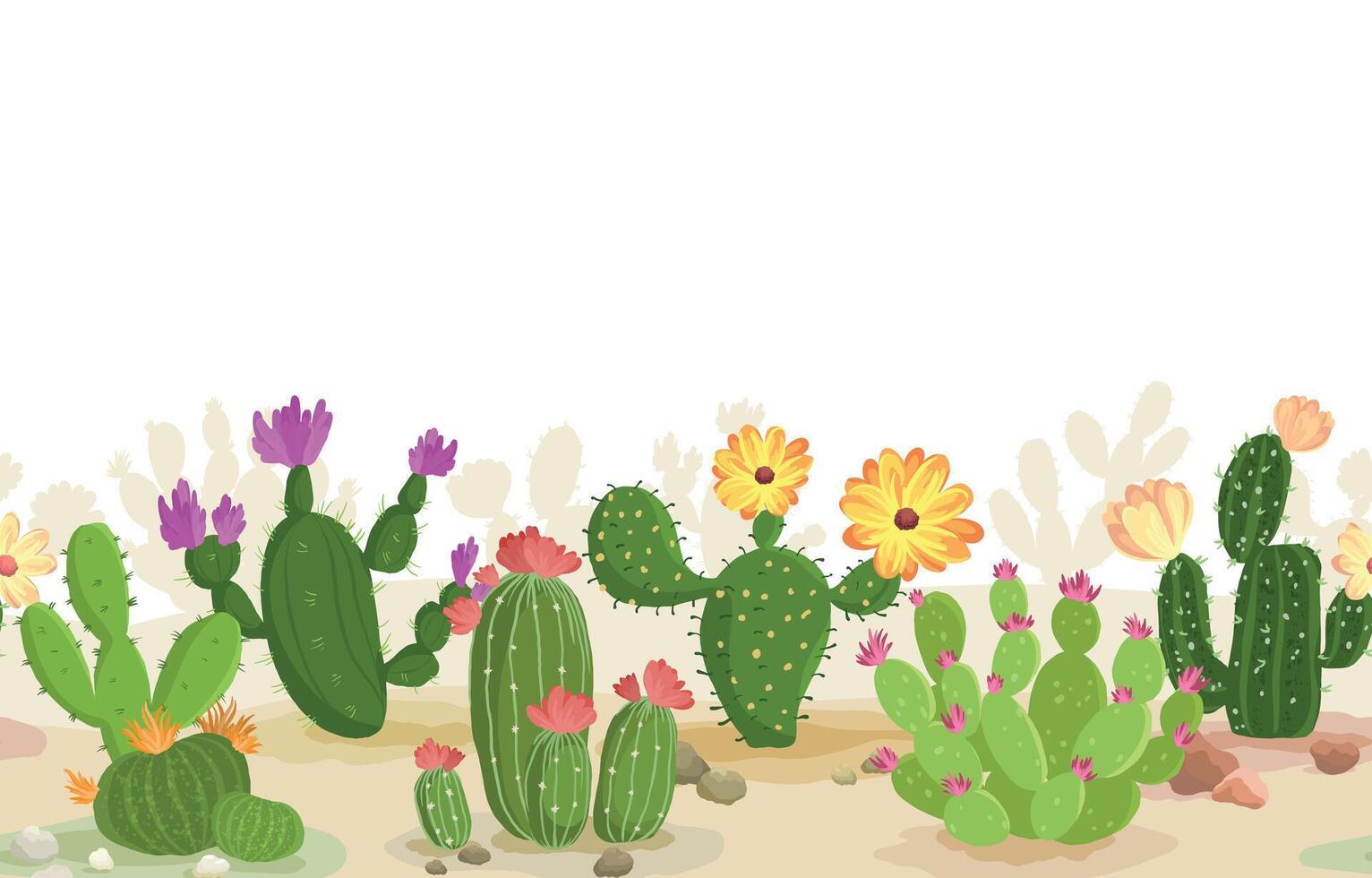 Cactus Collections seamless from right to left pattern, illustration vector