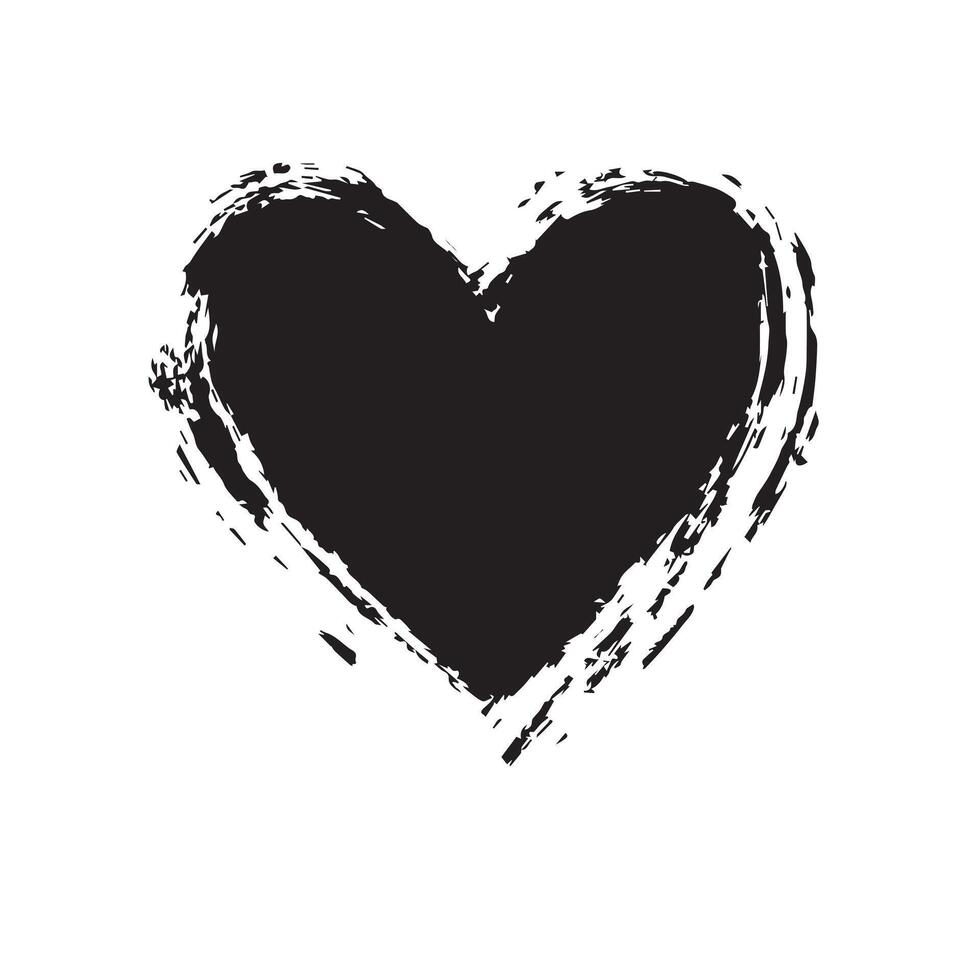Charcoal-Textured Black Heart with Bold Edges vector