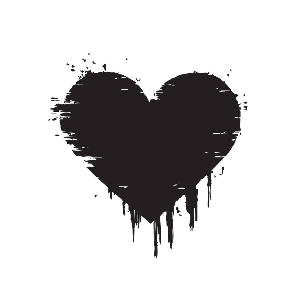 Romantic Distress Black Heart with Artistic Strokes vector