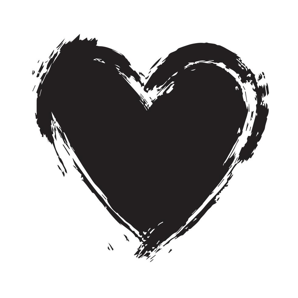 Rough Painted Black Heart with Bold Lines vector