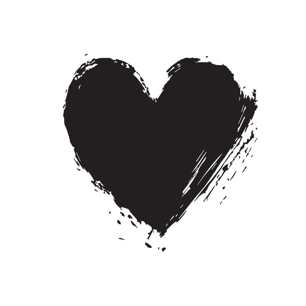 Ink-Stroked Black Heart with Texture vector