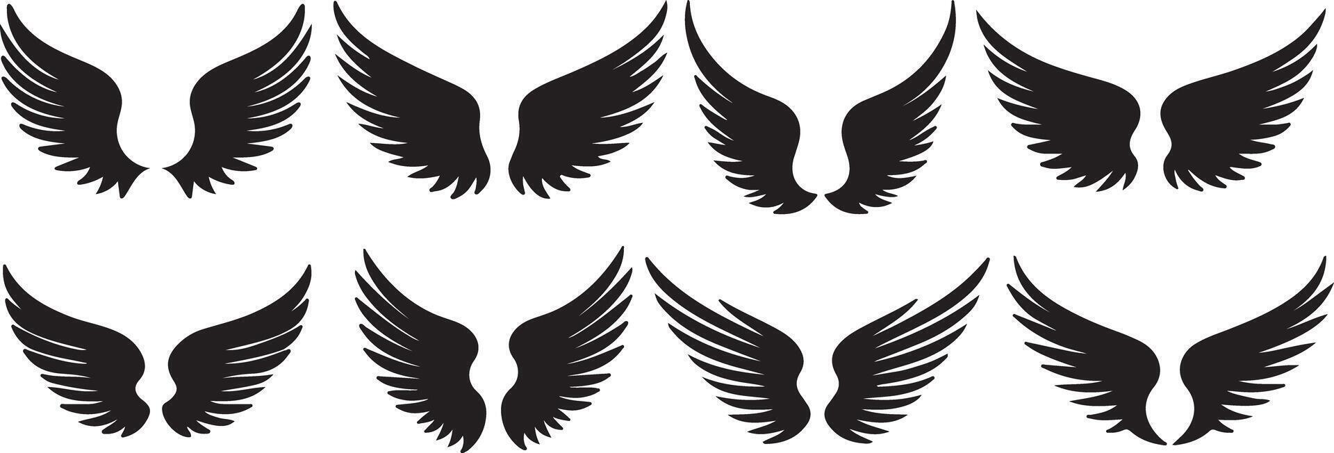 Wings Silhouette Bundle Design On White Background vector