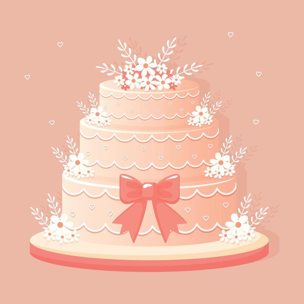 wedding cake in pink pastel colors flat illustration vector