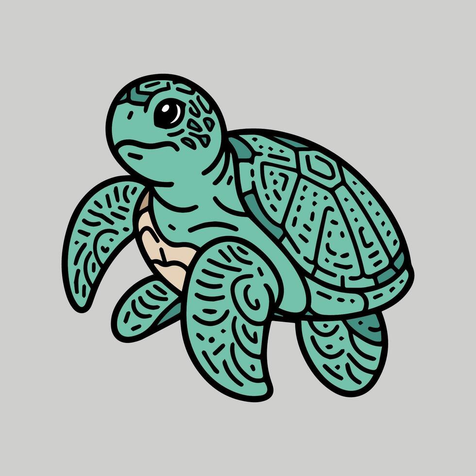 Sea turtle. graphic cartoon illustration isolated on grey background. Hand drawn style. vector