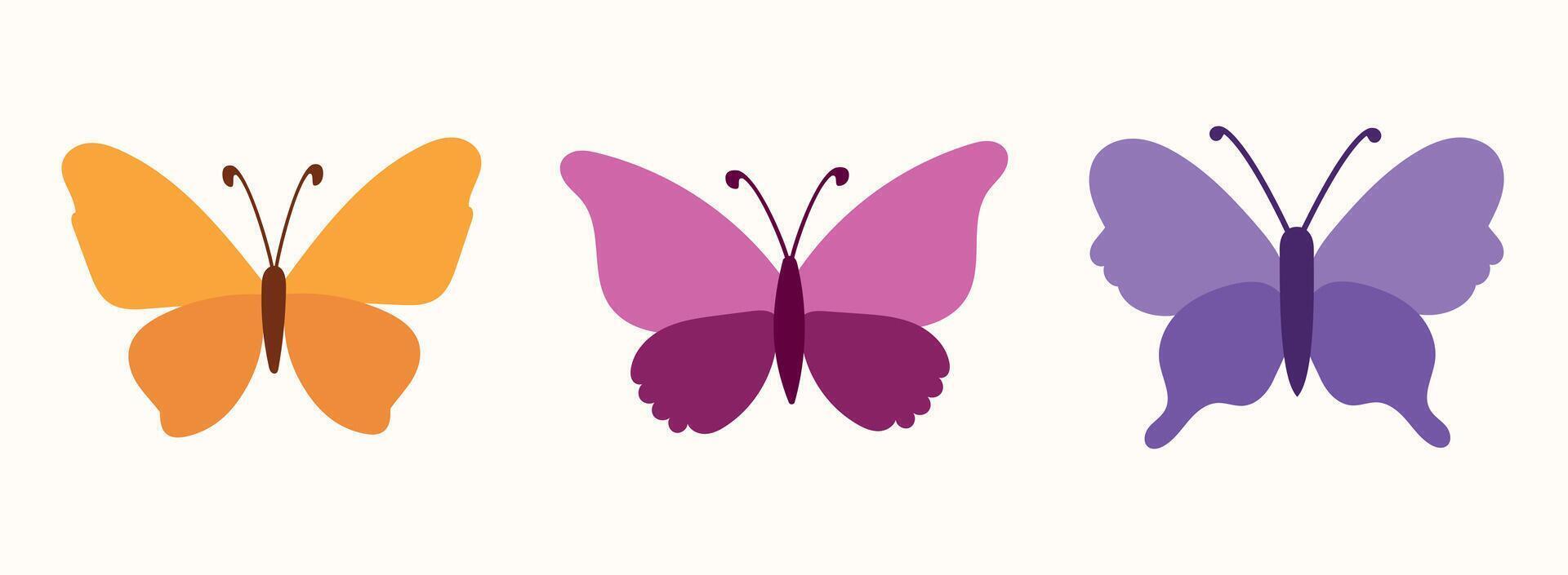 Vibrant butterfly illustration in a modern, minimal style. Colorful butterflies with soft, natural shapes and decorative leaves. vector