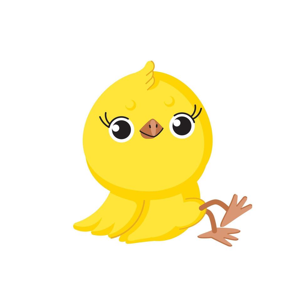 Funny cartoon chick. Cute yellow chick sitting. vector