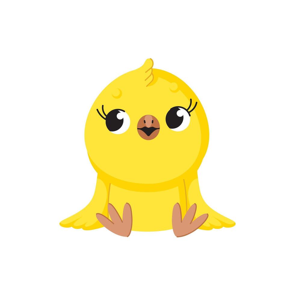 Cute yellow chick. Funny chick sitting, cartoon flat illustration vector