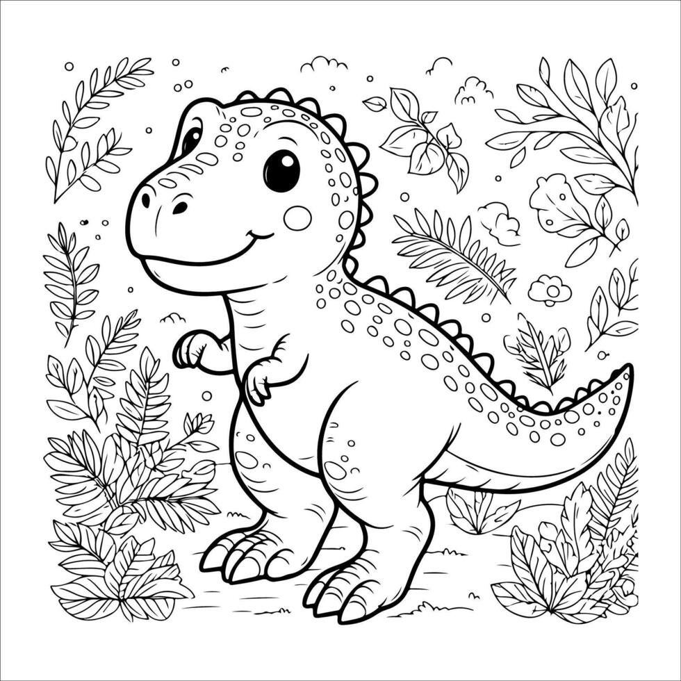 Cute dinosaur coloring book for children. outline graphic illustration. vector