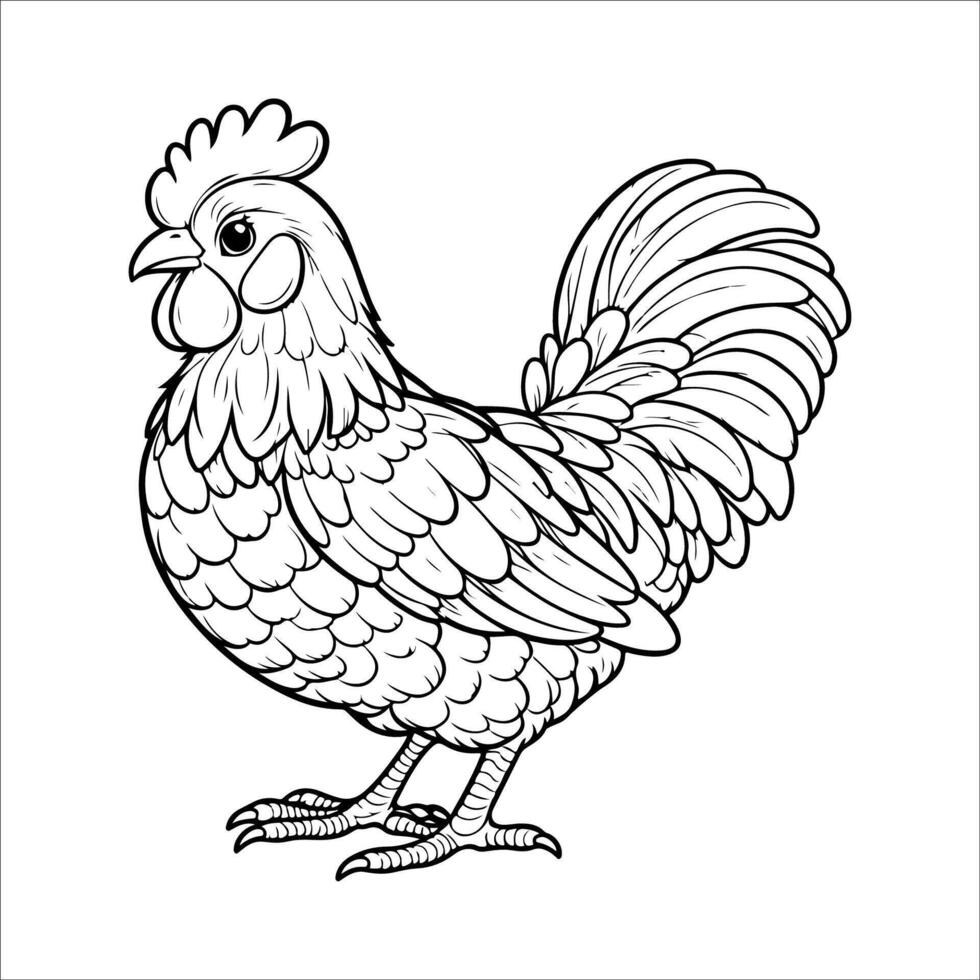 Rooster. Black and white graphic illustration isolated on white background. vector