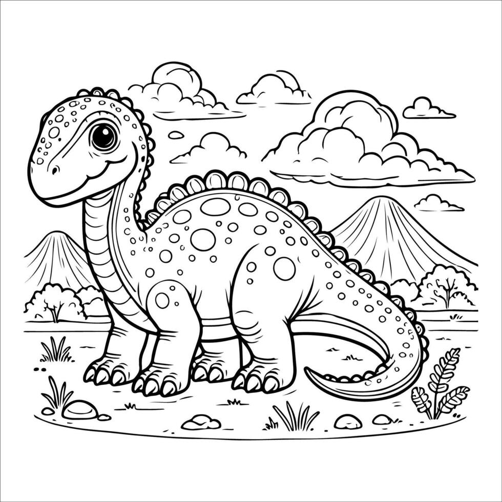 Coloring book for children, dinosaurs in the park. graphic outlineillustration vector