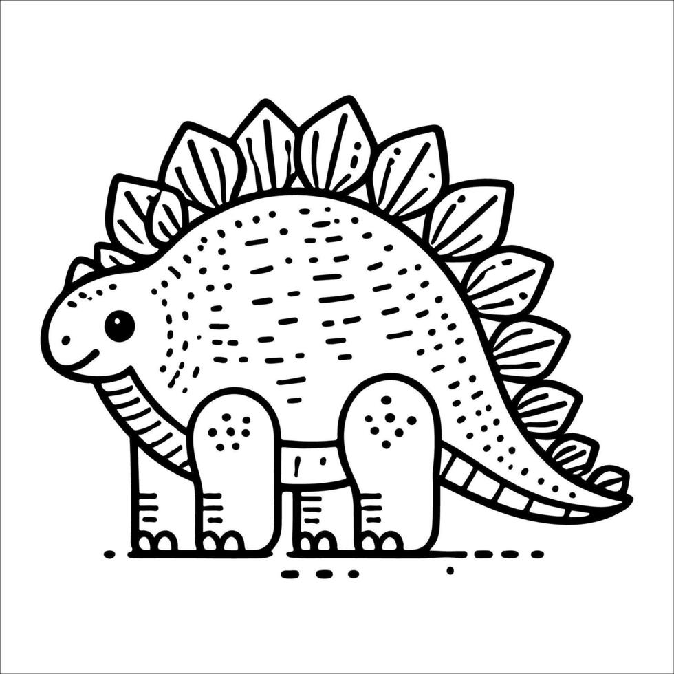 Cute dinosaur doodle. outline graphic illustration for kids coloring book. vector