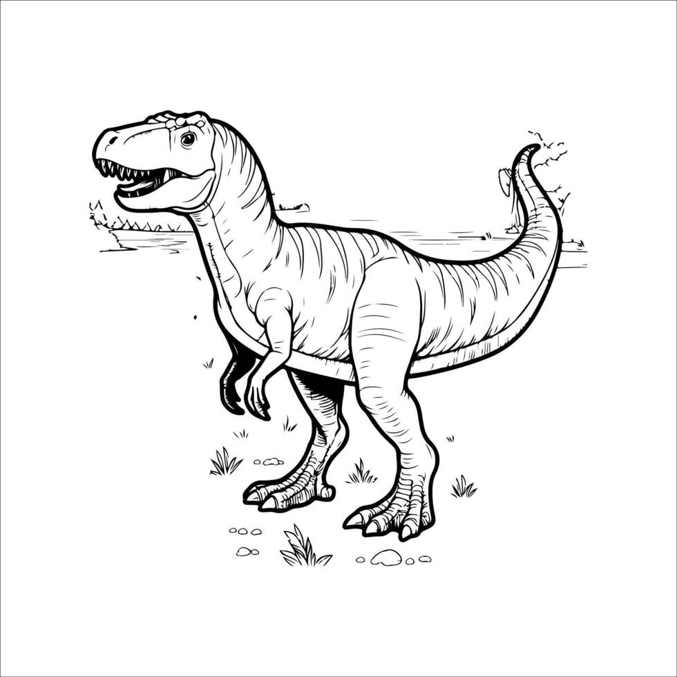 Dinosaur T-rex. outline hand drawing illustration of a dinosaur on a white background vector