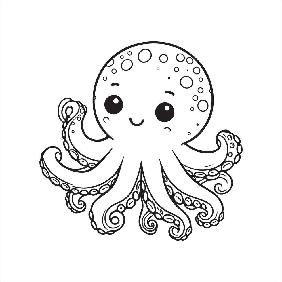 Octopus line art icon on white background. Outline illustration. vector