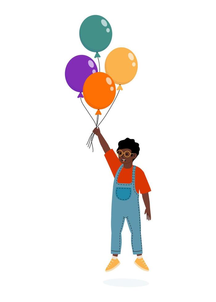 Child holding colorful balloons while smiling in a cheerful atmosphere outdoors vector