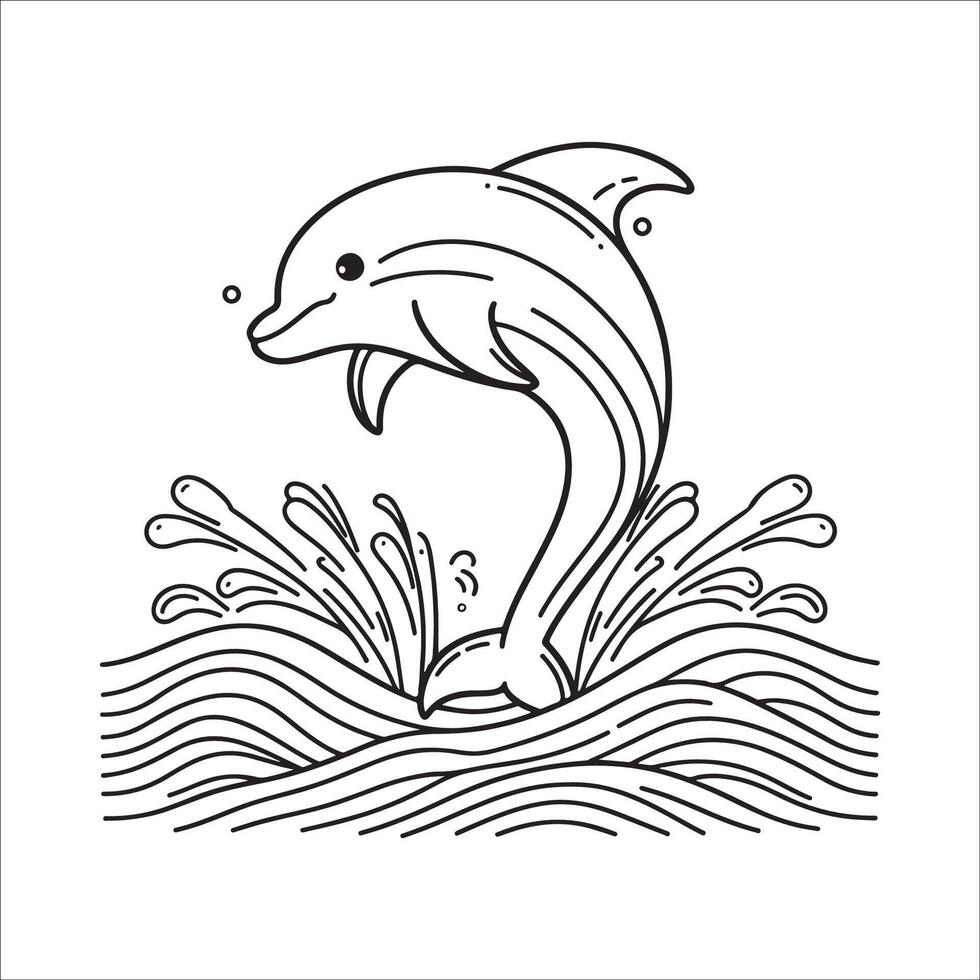 Dolphin jumping out of the water. Hand drawn outline illustration. vector