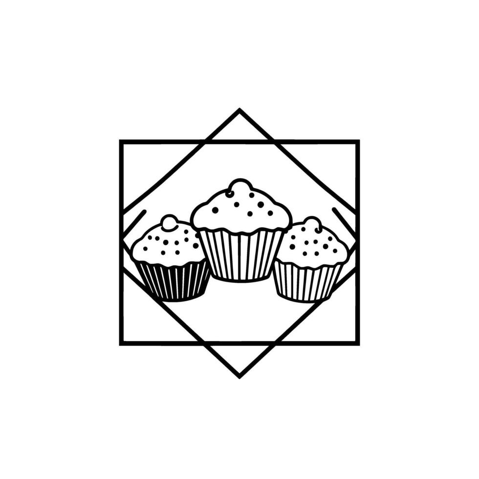 Three Delicious Cupcakes in a Geometric Frame. A Sweet Treat for Your Eyes. Perfect for bakery logos websites and social media. vector