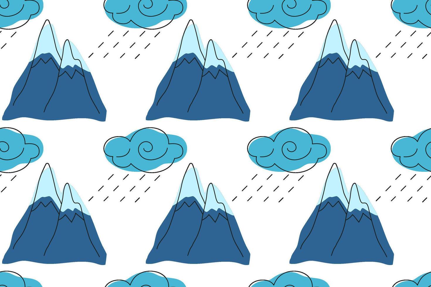 Mountains and clouds create a whimsical pattern in a colorful design vector