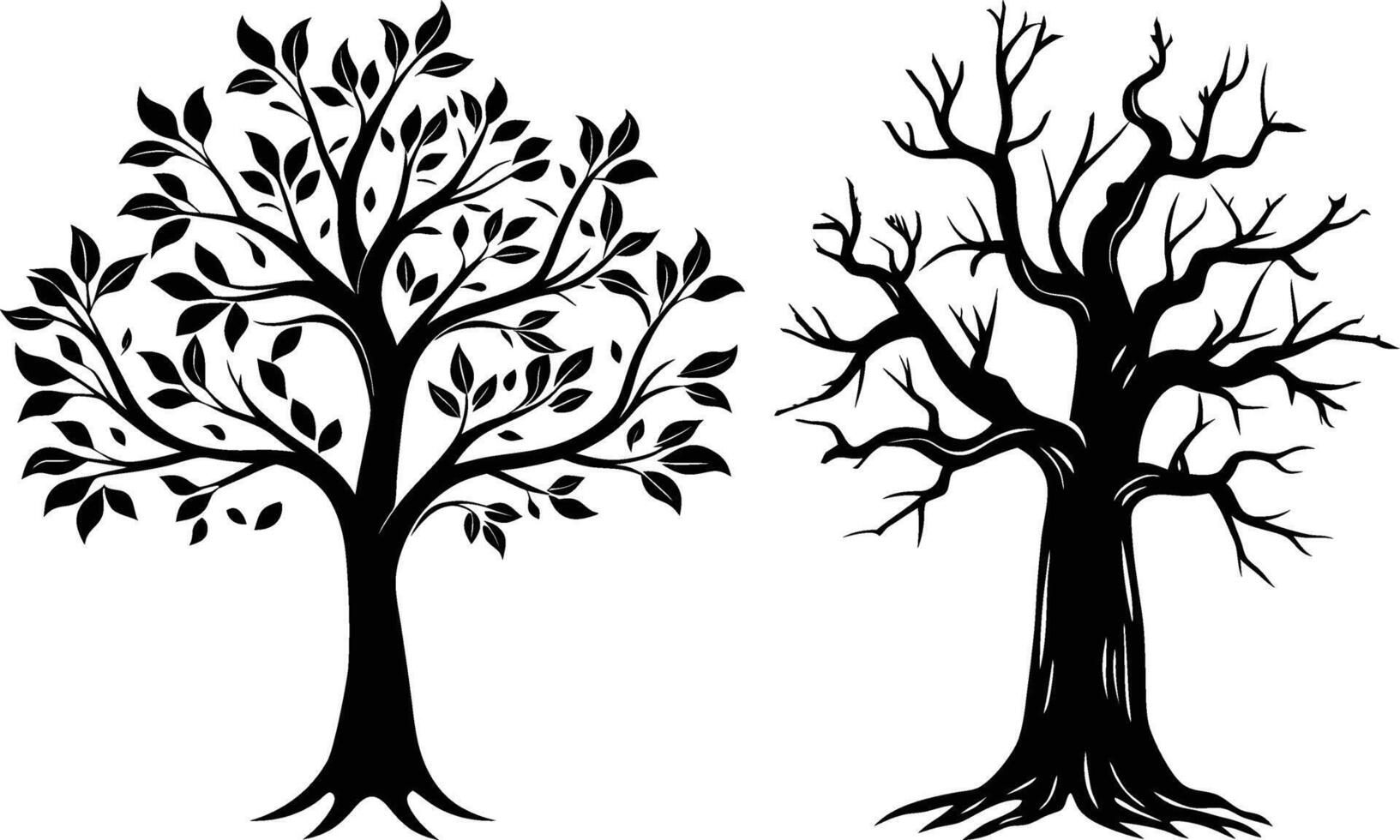 Decorative tow Tree Silhouette illustration with Elegant Leaves vector